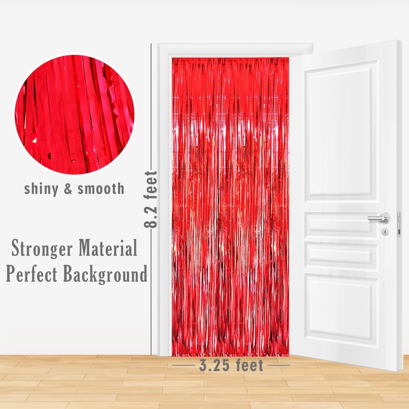GOER 3.2 ft x 8.2 ft Metallic Tinsel Foil Fringe Curtains Party Photo Backdrop Party Streamers for Birthday,Graduation,New Year Eve Decorations Wedding Decor (1 Pack, Red) - Image 2